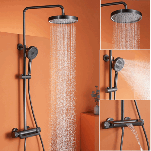 Adjustable Copper Bathroom Shower Set with Hand Spray