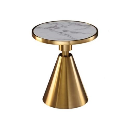 Golden stainless steel base white marble top round side table