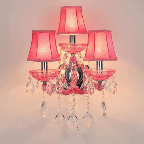 Modern Crystal Wall Light Fixture 3-Light Pink Clear Crystal Wall Sconces with lampshade